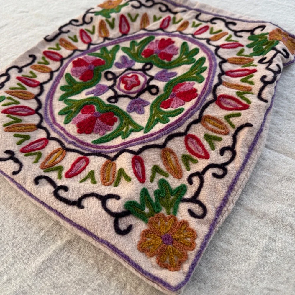 Vintage Kashmiri Crewel Embroidery Pillow Cover 16